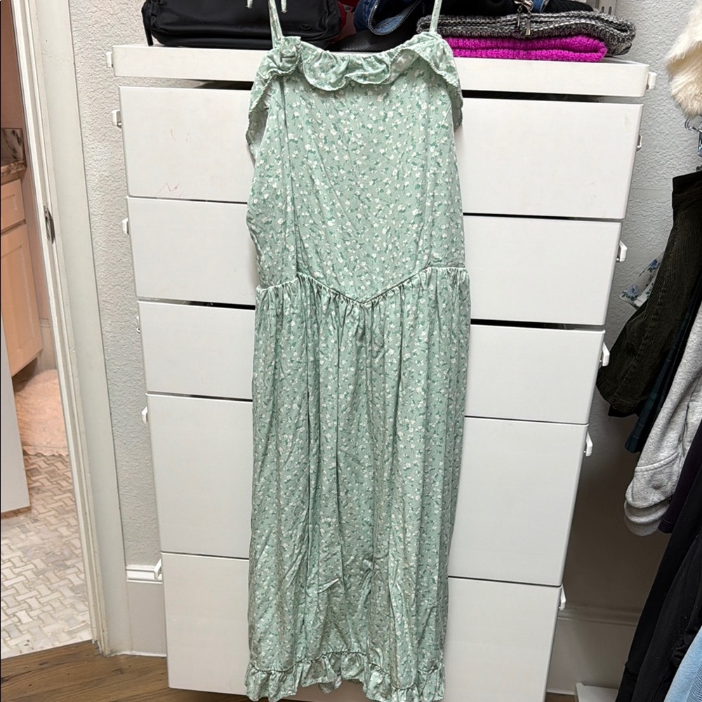 Girls Floral Green Dress
